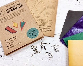 Leather Earring Making Kit, jewellery making, great gift for kids, crafters, stocking filler, choice of fastenings