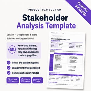 Plantilla de análisis de partes interesadas / Matriz de intereses de poder, Plan de comunicación (Google Docs, Word)