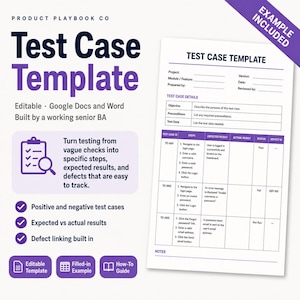 Test Case Template | Positive Negative QA Log (Google Docs Word)