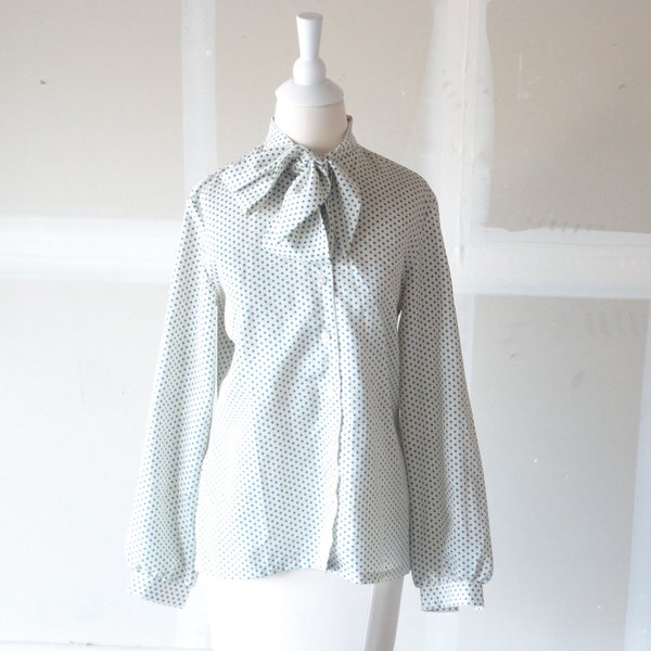 vintage 1960s blouse / bow  tie blouse / polka dot blouse