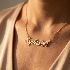 Benutzerdefinierte Gold Name Halskette mit Geburt Schmetterling, personalisierte Schrift Schmuck Geschenk für sie