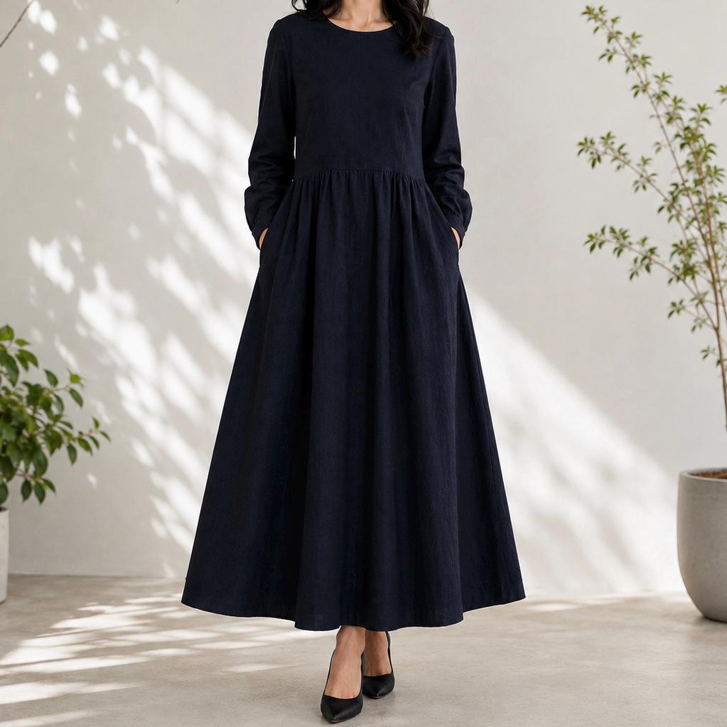 ankle length black dress with sleeves Elegant Size:34X30