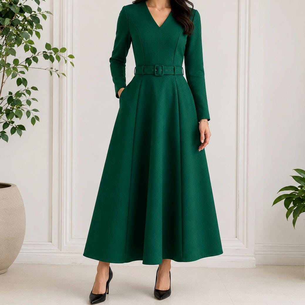 Emerald Green Fit and Flare Dress