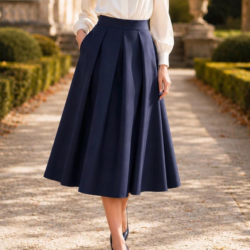 Long Navy Blue Pleated Skirt - Etsy