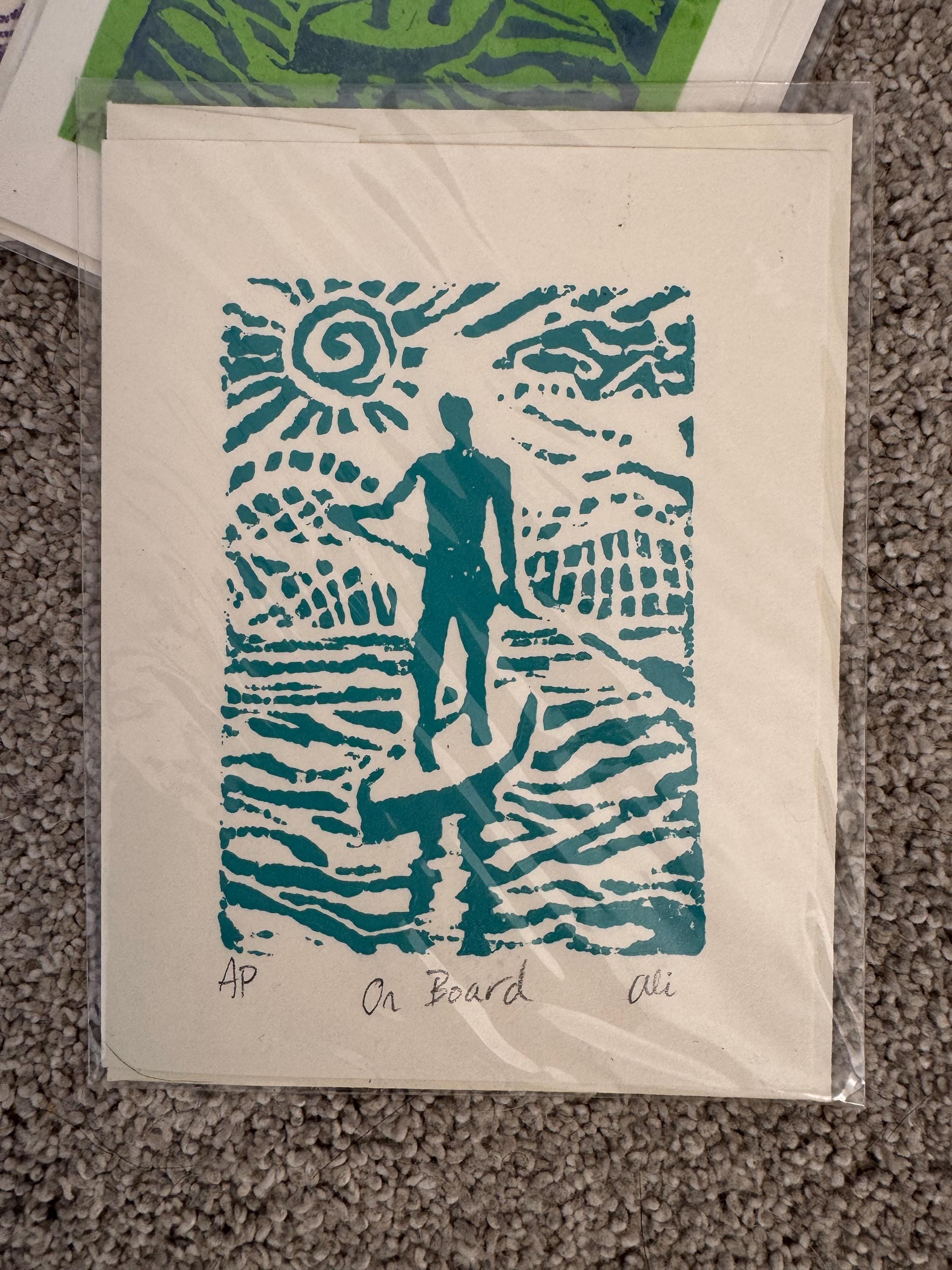 SUP Block Print Cards: Multi-colored Paddle Board Art, Set of 5 - Etsy