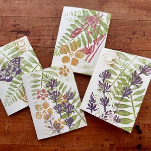 Fern and flowers botanical block print cards/custom cards/nature prints/all occasion cards/original hand made art cards/custom printed cards