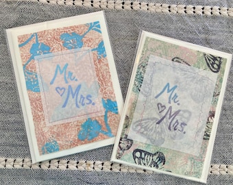 Custom Mr and Mrs Wedding Invitations: Hand Sewn 5x7 Cards