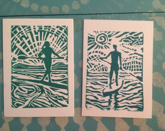 Blank all occasion cards/blank greeting cards/SUP block print cards/notecards/Paddle board print cards/gifts for the SUP enthusiast/