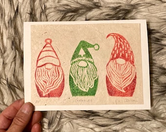 Gnomes 5 x 7 block print card