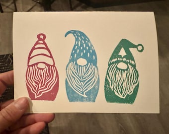 Winter Gnome Block Print Card: Festive Holiday Note Card (5x7)