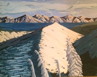Silver Peak Tahoe Acrylic Painting: Winter Mountain Landscape Art (36x40)