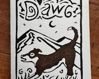 Hand-Printed Border Collie Card: Downward Dog Art Card