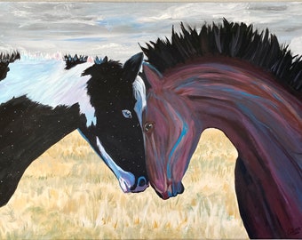 Wild Horses Acrylic Painting on Canvas: Two Spirits Wall Art (30x40 in)
