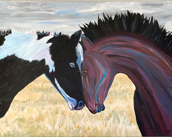 Wild Horses painting Acrylic on Canvas wall art Two Spirits Horse lover canvas original Two Horses Modern wall art, contemporary wall art