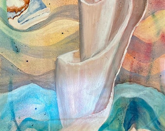 Seashell Watercolor Painting: Beach Vibe Art, Ocean Wall Decor (24x30)