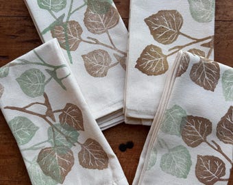 Hand Printed Napkins: Aspen Leaf Block Print, Set of 4