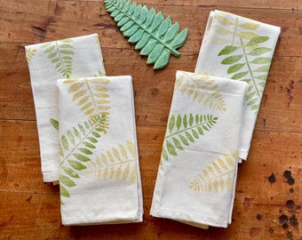 Hand Printed Fern Napkins: Botanical Block Print, Set of 4