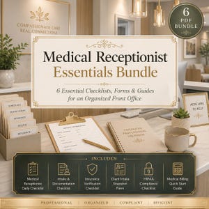 Medical Receptionist Essentials Bundle | Front Desk Training | HIPAA Checklist | Insurance Verification | Medical Billing Guide
