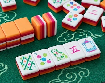 Modern American Mahjong Set | Acrylic Tiles, Floral Bamboo Design, Travel Game