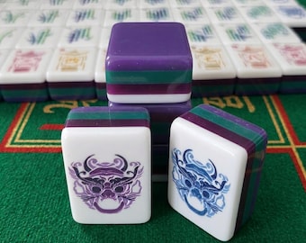 Amerikaanse mahjongset, 160 acryltegels, dieppaarse chinoiserielantaarns