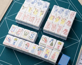 Ocean Blue American Mahjong Set, 160 Acrylic Tiles, Nautical Whale Tail Game