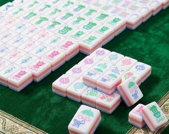 4-Layer Acrylic Mahjong Set | Pastel Chinoiserie Tiles, Grandmillennial Style Game