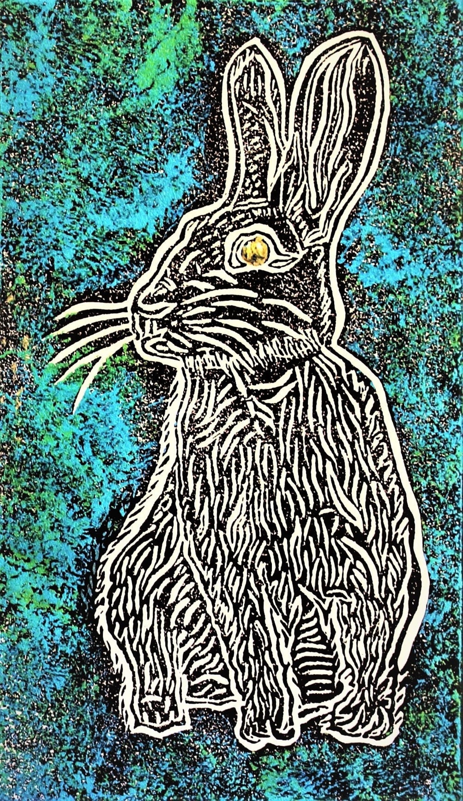 Gentle Rabbit Linocut print Original unique hand printed & Etsy