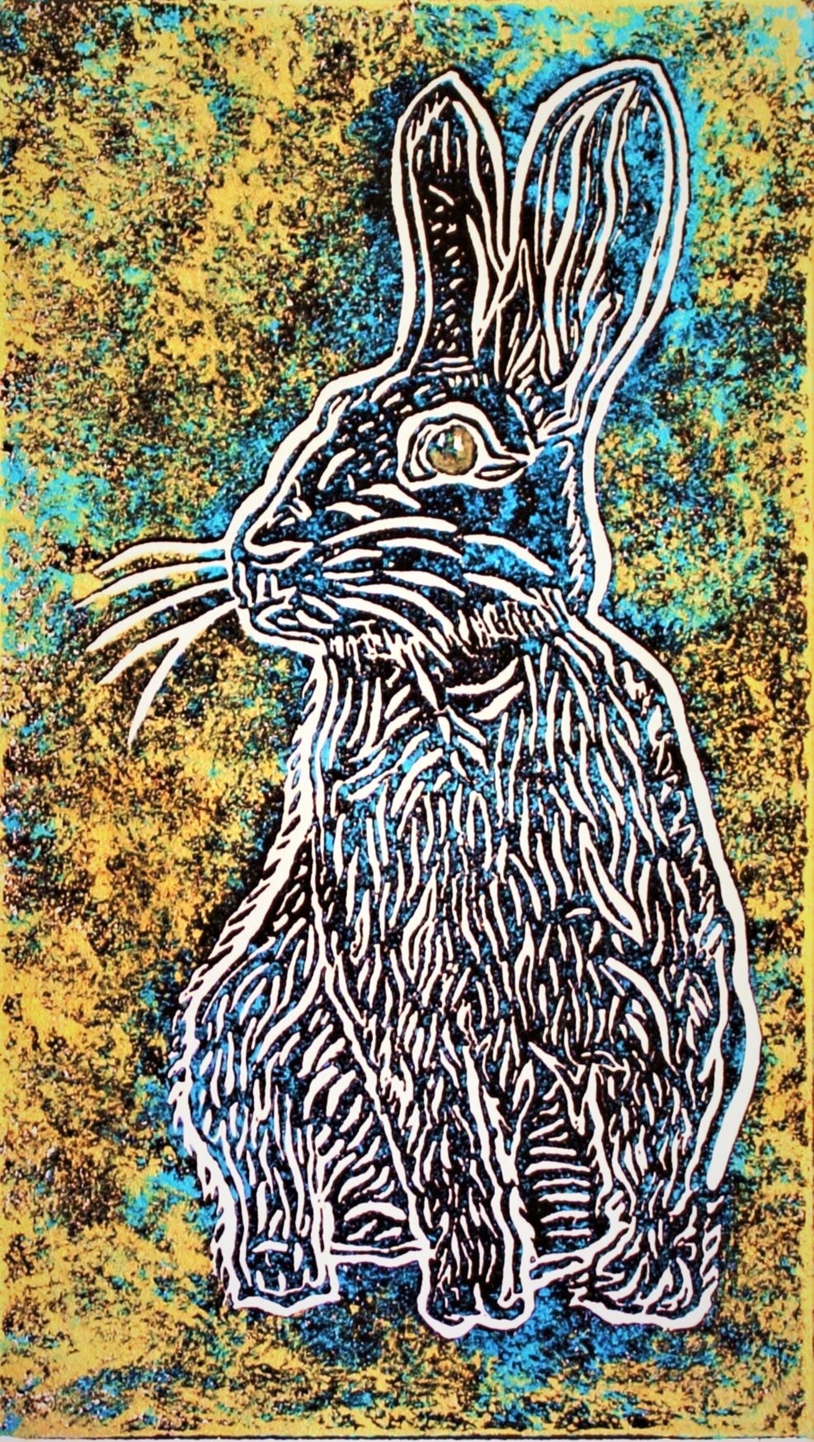 Gentle Rabbit Linocut print Original unique hand printed & Etsy