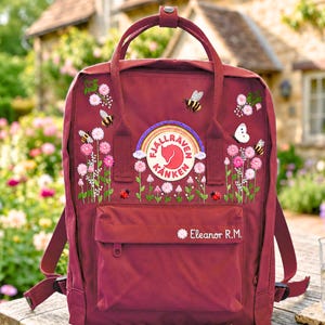 Personalized Embroidered Backpack, Custom Name Floral School Bag, Cottagecore Travel Bag, Gift for Girls