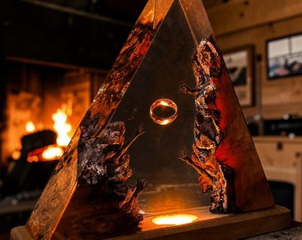 LOTR Inspired Resin Lamp, Elden Ring Fantasy Night Light, Floating Ring Pyramid Lamp, Epic RPG Decor, Gamer Gift, Fantasy Art