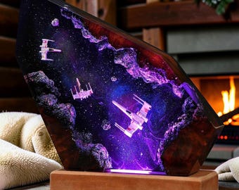 Star Wars Resin Lamp, Sci Fi Space Ship LED Art, Galactic Epoxy Night Light, Starfighter Display Decor, Geek Gift
