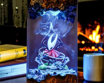 Hollow Knight Silksong Resin Lamp, Hornet LED Night Light, Epoxy Wood Lamp, Gamer Room Decor, Hollow Knight Collectible