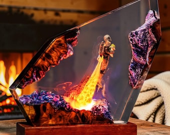 Mandalorian Resin Lamp, Star Wars Inspired Night Light, Grogu Space Art, Sci Fi Epoxy LED Desk Decor, Bounty Hunter Lamp