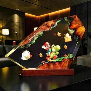 Mario Yoshi Resin Wood Lamp, Handmade Epoxy River Art Light, Gaming Room Decor, Nintendo Inspired Night Light, Gamer Gift image 3