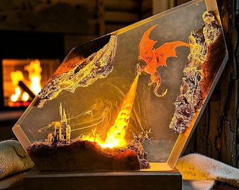 Dragon Night Light Fantasy Lamp, LED Dragon Decor, Resin Fire Breathing Dragon Light, Gothic Desk Lamp, Gamer Room Decor