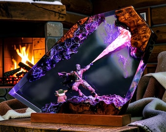 Mandalorianische Epoxidharz-Lampe, Sci Fi LED-Nachtlicht, Grogu Raumkrieger-Dekor, Fantasy-Gamer Geschenk