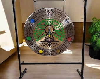 Gong tibetano artesanal: auténtico gong de siete metales para la sanación sonora, la meditación, el yoga y el bienestar espiritual.