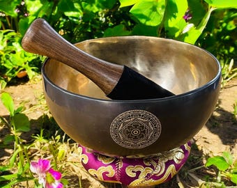 Cuenco tibetano tallado a mano / Auténtico cuenco de meditación para la sanación sonora del Himalaya