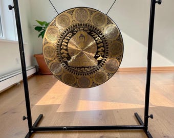 Gong tibetano artesanal: auténtico gong de siete metales para la sanación sonora, la meditación, el yoga y el bienestar espiritual.
