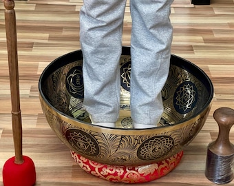 Cuenco tibetano extragrande con forma de pies de Buda | Cuenco de meditación y sanación sonora del Himalaya de 7 metales