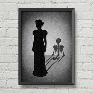 Gothic decor,Skeleton shadow,Gothic artwork,gothic print,wall decor,home decor,silhouettes art,black and white art,gothic art,horror print image 1