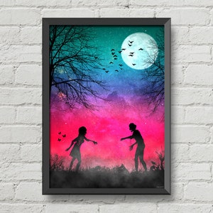 Gothic art,Zombie love,Gothic print,walking dead poster,skulls art,zombies poster,gothic decor,home decor,wall art,gift ideas,wall art,