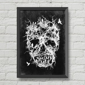 Gothic decor,Skull tree,gothic poster,original art,black and white art,horror print,gothic art,wall decor,gothic home decor,skull poster