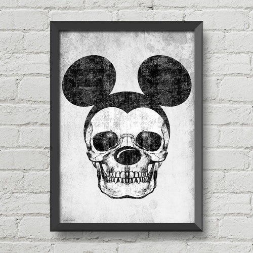 Mickey Skullskulls Posterwall Artblack And Whitehome - Morbid Home Decor Mickey Skullskulls Posterwall Artblack And Whitehome - Morbid Home Decor