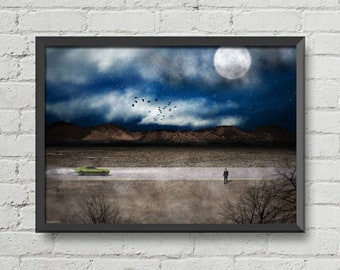 Original artwork,Night scene,moon art,night art,gothic poster,Man cave art,christmas gift ideas,landscape poster,landscape print,wall art