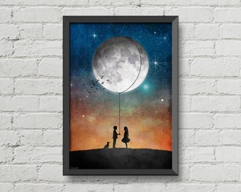 I will give you the moon,original artwork,inspiration print,moon poster,gift ideas,wall decor,birthday gift idea,valentine's day gift ideas