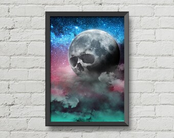 Gothic print,Skull moon poster,skulls art,skulls poster,gothic home decor,moon print,gothic gift ideas,space poster,gothic print,moon poster