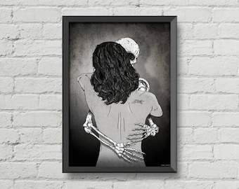 Gothic decor,Till death do us part,Gothic poster,skull art,skulls poster,black & white art,gothic print,goth art,skeletons art,gothic decor