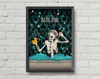 Bathroom decor,Bathroom poster,skulls art,gothic decor,home decor,wall decor,bathroom decor,bathroom sign,bath decor,gotic prints,gothic art