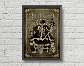 Man cave art,skeletons art,skull art,wall art,man cave gift,gothic poster,gothic Home Decor,gothic print,horror poster,retro look,gift ideas